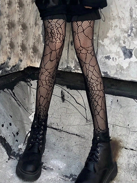 1pair Women Spiderweb Pattern Fashion Fishnet Tights For Spring And Summer