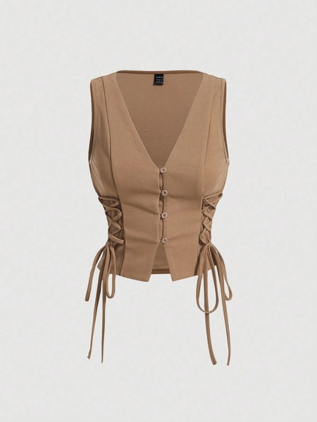 SHEIN MOD Drawstring Side Crop Tank Top Without Blouse