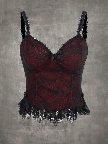 Grunge Punk Contrast Lace Bow Front Cami Top