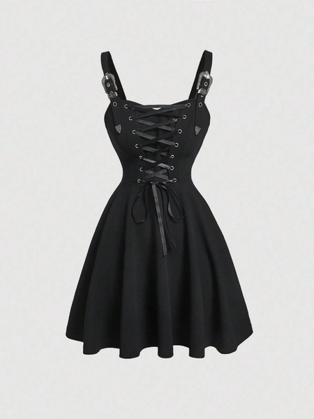 SHEIN MOD Lace Up Front Cami Dress