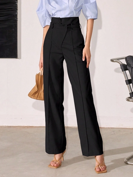 High Waist Seam Detail Suit Pants