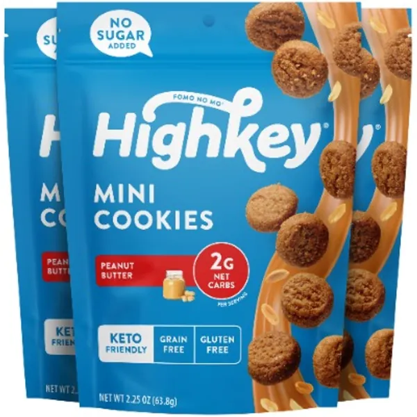 HighKey Low Carb Snack Peanut Butter Cookies - 6.75oz Keto Protein Snacks 3-Pack Zero Sugar Added Sweets Gluten Free Desserts Sugar Free Cookie Diabetic Treats Healthy Almond Flour Diet Friendly Food