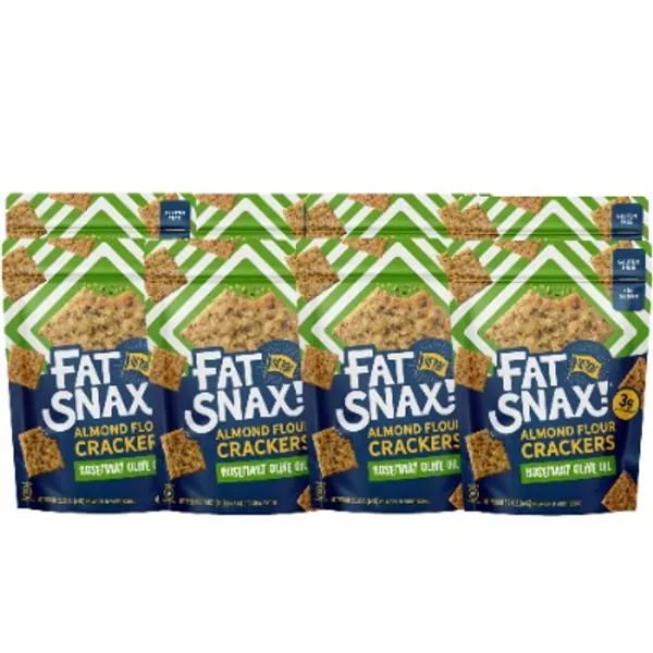 Gluten Free Crackers Keto Snacks - Fat Snax Rosemary Olive Oil Almond Flour Crackers - 2.25 oz 8-Pack