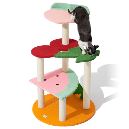 VETRESKA 41.3 Inches Multi-Level Cat Tree Cat Tower with Fruit-Shaped Platform and Sisal-Covered Scratching Posts, Indoor Cats Furniture for Large Cats, Kittens - Fruit Cat Tree