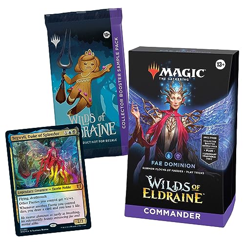 Magic The Gathering Wilds of Eldraine Commander Deck - FAE Dominion (100-Card Deck, 2-Card Collector Booster Sample Pack + Accessories)