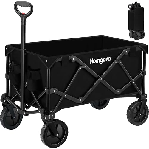 Collapsible Folding Wagon Cart,Heavy Duty Garden Cart with All Terrain Wheels,Portable Large Capacity Utility Wagon Cart for Camping Fishing Sports Shopping, Black - Black