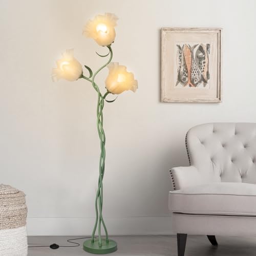 Fuzzbopn Flower Floor Lamp for Living Room, Tall Floor Reading lamp with Flexible Neck Shaft for Bedroom Decor, Modern Corner Floor Lamp with 3-Color Temperatures LED Bulb