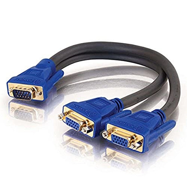 C2G 29610 Ultima One HD15 VGA Male to Two HD15 VGA Female SXGA Monitor Y-Cable, Black (1 Feet, 0.3 Meters)