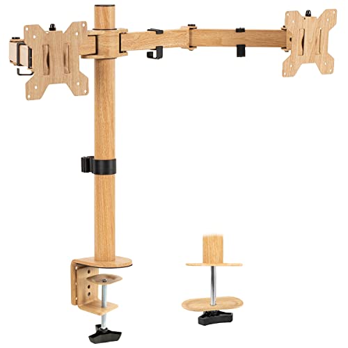 VIVO Dual Monitor Desk Mount, Heavy Duty Fully Adjustable Steel Stand, Holds 2 Computer Screens up to 30 inches and Max 22lbs Each, Light Wood Color, STAND-V002-WD - 13" - 30" - Light Wood