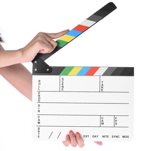 Professional Studio Camera Photography Video Acrylic Clapboard Dry Erase Director Film Movie Clapper Board Slate with Color Sticks(9.6x11.7 /25x30cm) White