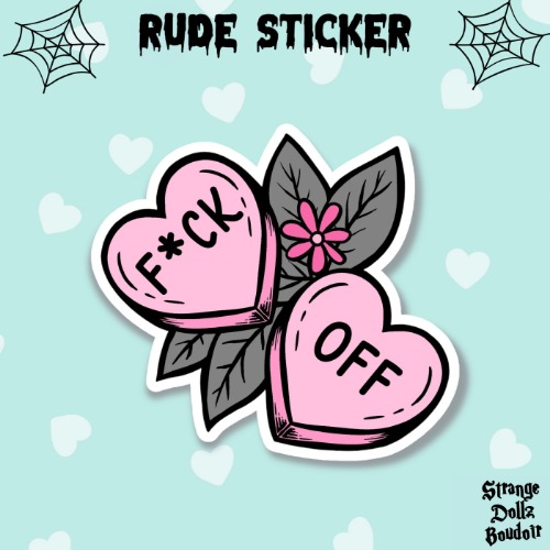 Rude Hearts sticker, Pastel Goth Spooky Sticker, Gothic stationery, Halloween, Strange Dollz Boudoir