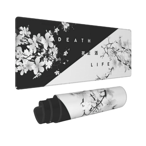 Black and White Cherry Blossom Gaming Mouse Pad XL, Extended Large Mouse Mat Desk Pad, Stitched Edges Mousepad, Long Non-Slip Rubber Base Mice Pad, 31.5 X 11.8 Inch