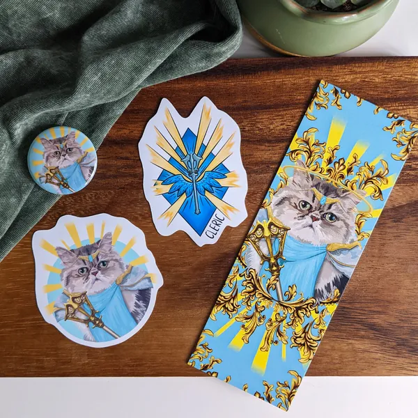 Cleric Gift Pack! Dungeons and Dragons Bundle including DnD Stickers, DnD Bookmark, DnD Badge, Character art, RPG, Archetypes