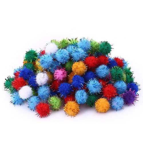 Carykon 1.5" Sparkle Balls My Cat's Favorite Toy Pom Pom Balls - 50 Pack - 