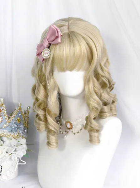 Pearl Girl Series Golden Bangs Retro Roman Roll Short Curly Wig Classic Lolita Wigs