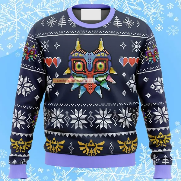 Majora’s Mask Legend Of Zelda Ugly Christmas Sweater, Majora’s Mask Ugly Sweater Over Print, 2022 Christmas Ugly Sweater Hoodie Sweatshirt