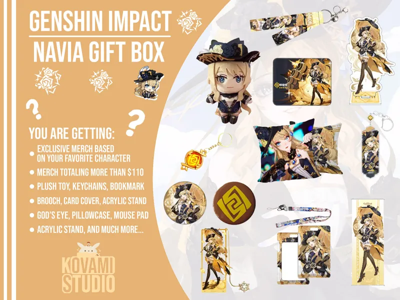Navia Genshin Impact Gift Box | Mystery Box | Genshin Figure | Anime | Merch | Keychain | Surprise Box | Standee | Acrylic Statue | Genshin