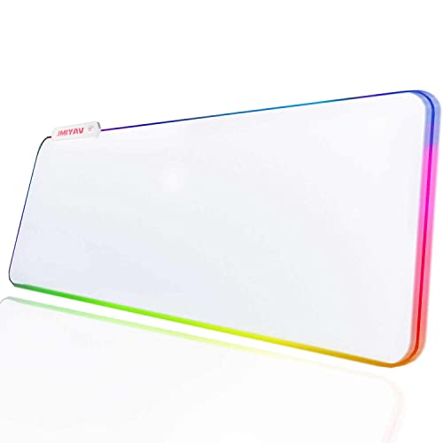 JMIYAV White Gaming Mouse Pad RGB Mousepad Non-Slip Rubber Base Extra Large Cool XL XXL Computer Desk Pad Gaming Accessories LED Light Up Extended Big Mouse Pad for Gamer 31.5x12In CW1 - White CW001