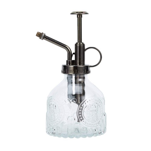 Ebristar Glass Plant Mister Spray Bottle, 6.5" Tall Vintage Plant Spritzer Watering Can, Succulent Watering Bottle with Top Pump, Small Plant Sprayer Mister for Indoor Outdoor House Plant - Clear
