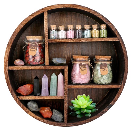 Gifhunter Crystal Holder, Crystal Display for Crystal, Stone, Essential Oil, Small Plant and Art, Crystal Shelf, Small Wall Shelf Decor for Bedroom, Living Room, Rustic Farmhouse Wall Decor - 