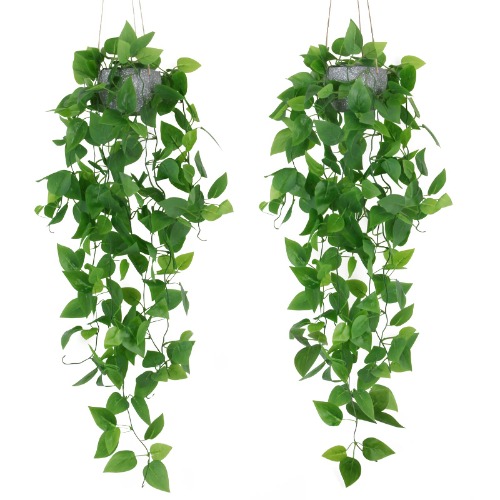 ZIFTY 2-Pcs 2.5FT Fake Hanging Plants with Pot Artificial Ivy Vine Faux Potted Plants for Wall House Home Kitchen Dining Living Room Patio Indoor Outdoor Boho Decor (Green) - Green
