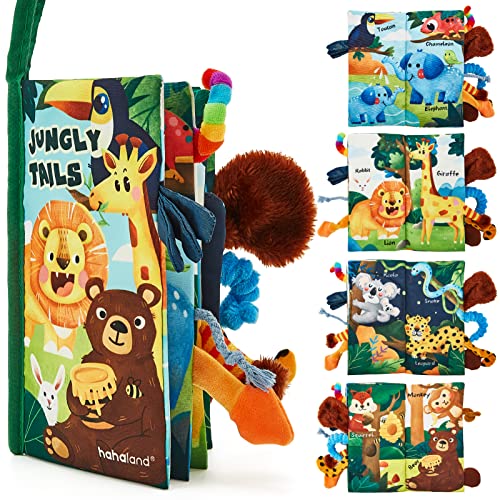 Baby Books 0-6 Months,Infant Tummy Time Toys High Contrast Sensory Baby Toys 6 to 12 Months Touch Feel Book Gift Christmas Stocking Stuffers for Boys Girls 0-3 Months Book Early Learning Stroller Toy - A - Jungle Tail