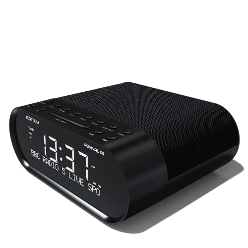 AZATOM Revival DAB+ DAB Digital FM Radio, Dual Alarm Clock, Wireless Bluetooth 5.0, Sleep Timer, USB Moblie Charger, Headphone & AUX