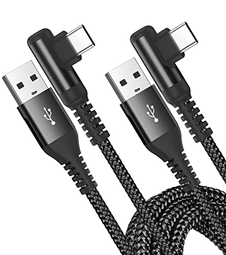 2Pack 3M USB C Charger Cables Right Angle, Super Fast Charging Type C Phone 90 Degree Wire for iPhone 15 Plus Pro Max, Samsung Galaxy S23/S22/S21/S20 A54/A53/A34/A14/A12 Google Pixel PS5 Tablet - black - 3M+3M