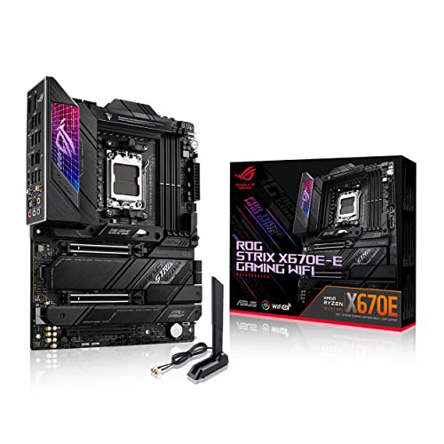 ASUS ROG Strix X670E-E Gaming WiFi AMD Ryzen AM5 ATX motherboard, 18+2 power stages, DDR5 support, four M.2 slots with heatsinks, PCIe 5.0, USB 3.2 Gen 2x2, WiFi 6E, AI Cooling II, and Aura Sync - Motherboard