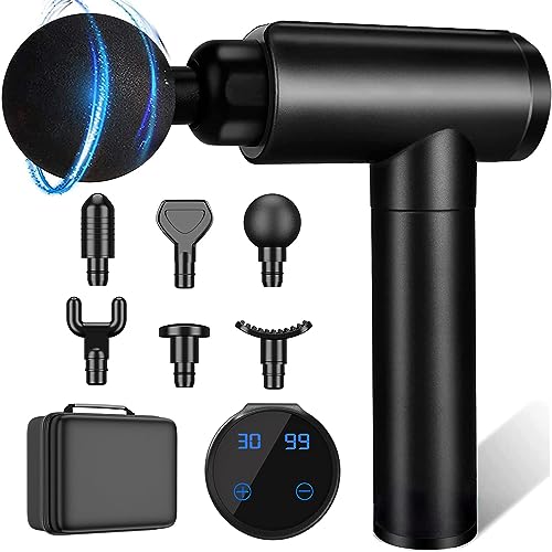 Massage Gun Deep Tissue, Muscle Therapy Gun for Athletes, Deep Tissue Percussion Body Muscle Massager with 30 Adjustable Speeds, Handheld Massager with 6 Types of Massage Heads, Gifts for Men/Women - Black