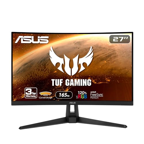 ASUS TUF Gaming VG27VH1B 27” Curved Monitor, 1080P Full HD, 165Hz (Supports 144Hz), Extreme Low Motion Blur, Adaptive-sync, FreeSync Premium, 1ms, Eye Care, HDMI D-Sub, BLACK - 27" Curved FHD 165Hz FreeSync Premium