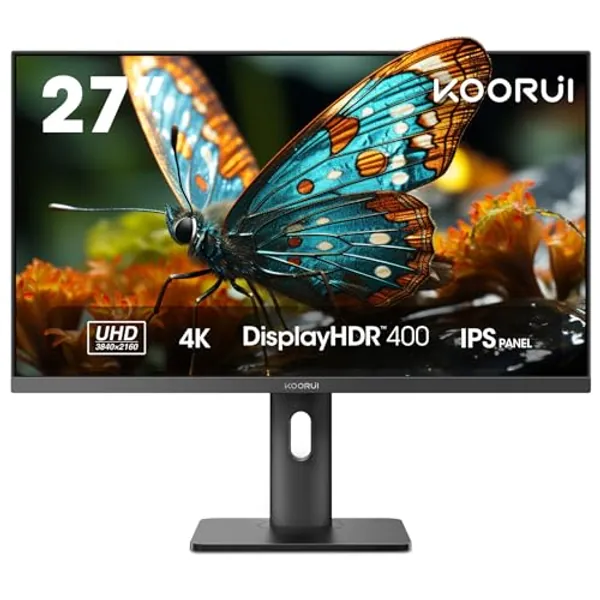 KOORUI 27 Zoll Monitor, 4K Bildschirm UHD (3840 * 2160p), Vertical PC Monitors 60hz (IPS, Eye Care, HDR400, 100% SRGB, VESA 100x100mm, Höhenverstellbar)- 27N7U