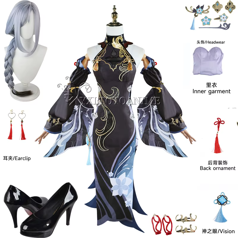 Costume de Cosplay Shenhe Genshin Impact, Perruque de Rite Lanterne, Chaussures, Anime, Tenue d'Halloween pour Femme, en Stock - AliExpress 200000532