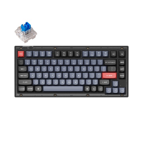Keychron V1 QMK Custom Mechanical Keyboard | Fully Assembled / Frosted Black (Translucent) / Keychron K Pro Blue