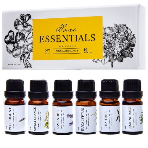 Essential Oils Set Pure Essentials - Top 6 Aromatherapy Oils Gift Set for Diffusers, Home Care, Candel Making, Fragrance -Eucalyptus, Lavender, Lemongrass, Sweet Orange, Peppermint, Tea Tree (10ml)