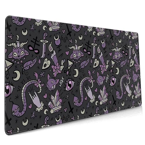 Extended Gaming Mouse Pad with Stitched Edges, Purple Black Goth Spooky Large XXL Mousepad, Non-Slip Rubber Base Desk Pad Keyboard Mat for Laptop, Computer & PC,35.4" X 15.7" Inch (Style 1)