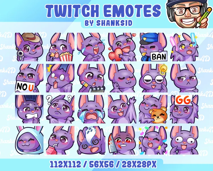 24x émoticônes Twitch / chauve-souris