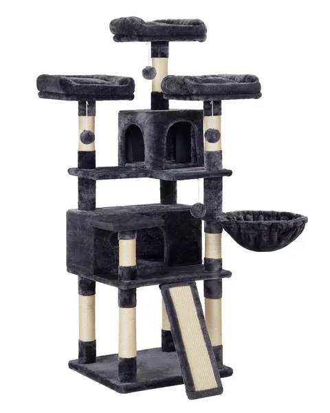FEANDREA Cat Tree, Large Cat Tower, Cat Condo with Scratching Posts - Smoky Gray