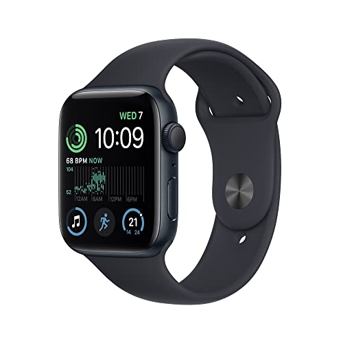 Apple Watch SE (2nd Gen) [GPS 44mm] Smart Watch w/Midnight Aluminium Case with Midnight Sport Band. Fitness & Sleep Tracker, Crash Detection, Heart Rate Monitor, Retina Display, Water-Resistant - GPS - 44mm - Midnight Aluminium Case with Midnight Sport Band