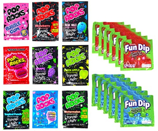 Pop Rocks Fun Dip Variety Pack Candy Sampler Pack 21 Count - Includes 9 Pop Rocks Packs and 12 Fun Dip Candy, Fun Candy, Bulk Candy Individually Wrapped