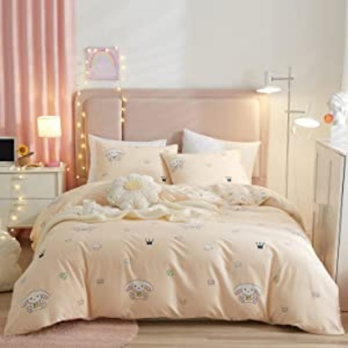 VM VOUGEMARKET Cute Cartoon Rabbit Duvet Cover Full Queen Girls Pale Pink Bedding Set Reversible Animal Bunny Duvet Cover with 2 Pillowcases-Queen,Bunny - Queen(1 Duvet Cover + 2 Pillowcases) Cartoon Rabbit