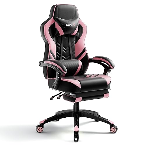 POWERSTONE Gaming Chair Video Game Chair with Footrest and Lumbar Support Racing Style PU Leather Computer Chair Ergonomic Adjustable Swivel Task Chair Pink - Pink
