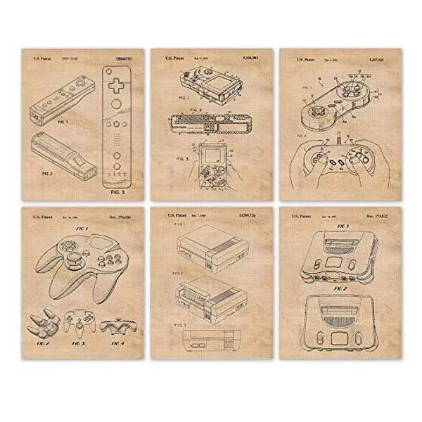 
                            Vintage Video Games Console Controller Patent Prints, 6 (8x10) Unframed Photos, Wall Art Decor Gifts Under 25 for Home Office Garage Man Cave Shop College Student Teacher Comic-Con Movies Gaming Fan
                        