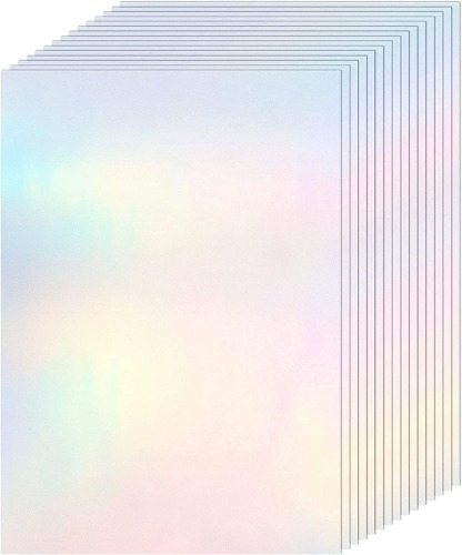 36 Sheets Holographic Sticker Paper Clear A4 Vinyl Sticker Paper Self Adhesive Waterproof Transparent Film Gem Spot Rainbow Star Bow Heart Snow Patterns, 11.7 x 8.3 Inch (Colorful) - Colorful