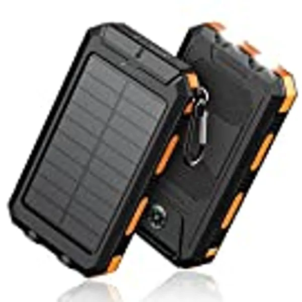 Feeke Solar-Charger-Power-Bank - 36800mAh Portable Charger,QC3.0 Fast Charger Dual USB Port Built-in Led Flashlight and Compass for All Cell Phone and Electronic Devices(Orange)