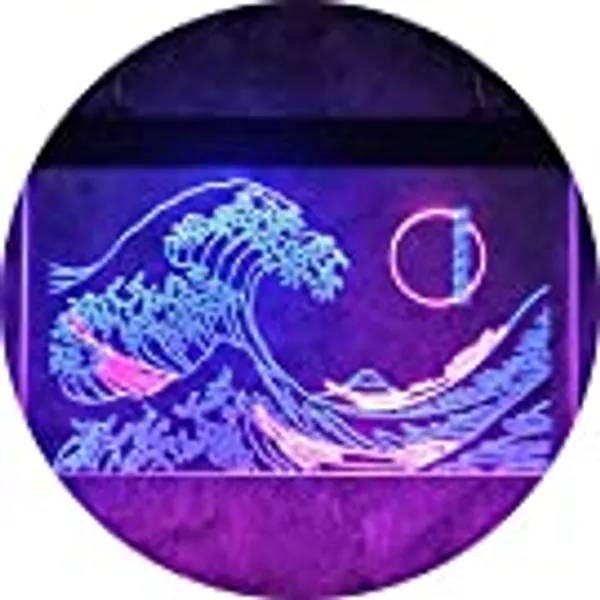 MiMaik The Great Wave Off Kanagawa LED Neon Sign, Japanese Katsushika Hokusai Sign Classic Room Wall Art, Cool Ukiyoe Neon Light Signs for Wall Decor Interior Decoration 12X16 Inches(Blue & Pink)