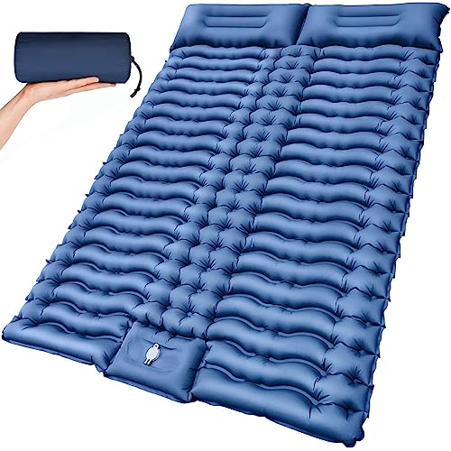 Yuzonc Double Camping Sleeping Pad, Inflatable Camping Pad Foot Press Ultralight 2 Person Camping Mat with Pillow for Camping Hiking Backpacking Tent-Blue - Dark Blue - Full