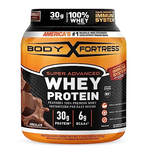 Body Fortress Super Advanced Whey Protein Powder, Chocolate, Immune Support (1), Vitamins C & D Plus Zinc, 1.78 lbs - Chocolate - 1.78 Pound (Pack of 1)