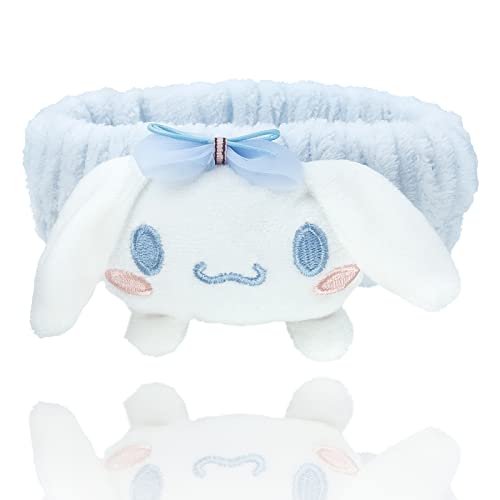 Bliqlriy Kawaii Spa Headband, Cute Headband for Women Facial Makeup, Washing, Party, Soft Microfiber Coral Skincare Shower Fluffy Towel Headbands Hair Band for Girls - Blue
