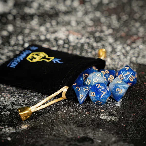 Full Set Orion Nebula Light Blue Galaxy Polyhedral Dice | RPG Dice DnD Dungeon Dragon D&D Dice | 7 pc set Starry Night Galaxy Blue Speckle